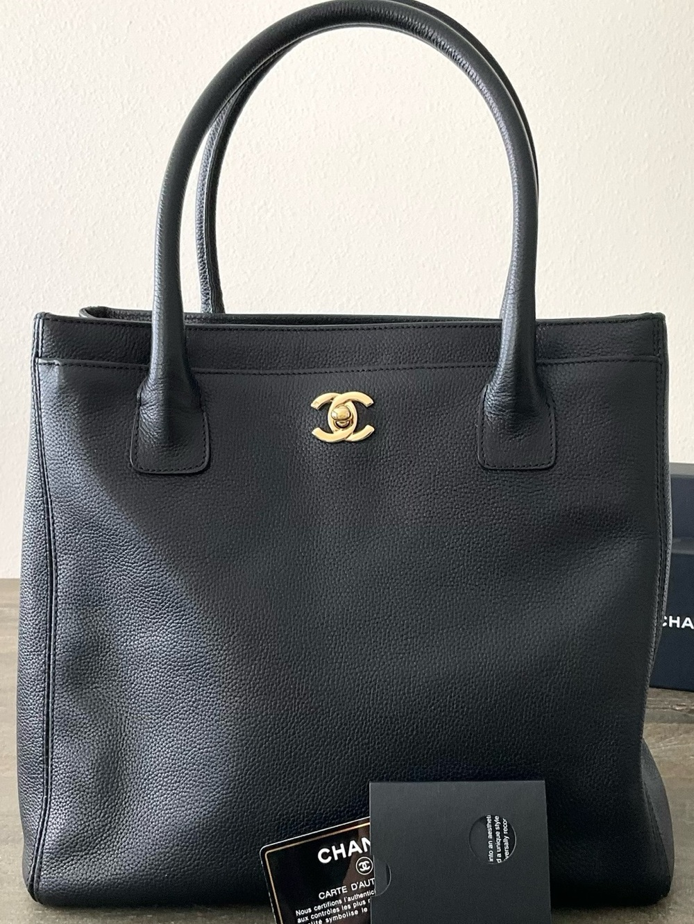 CHANEL Executive Leather Tote Black with Gold Hardware